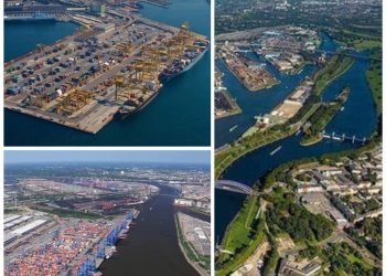 The upper left corner is the port of Trieste where the deal with the German company coincides with the visit of US Secretary of State, Mike Pompeo. In the lower Left corner is the Port of Hamburg, which will take over 50.1% from the entrepreneurs Francesco Parisi and Vittorio Petrucco. On the right, a panoramic view of the world’s largest inland port, the Port of Duisburg