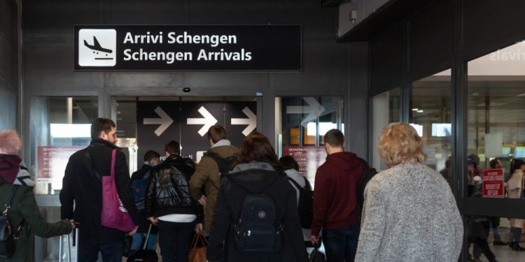 Passengers arriving at Ciampino airport go through the entrance for Schengen arrivals.