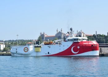 Oruç Reis, a Turkish seismic research and survey vessel at Haydarpasa Port in Istanbul.