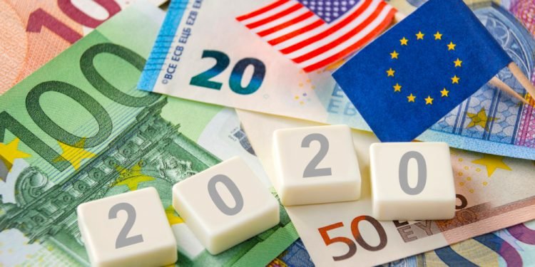 Euro banknotes and symbolic 2020