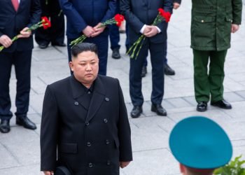 North Korean leader Kim Jong-un during the ceremony of laying flowers and wreaths at the memorial of eternal fire in Vladivostok