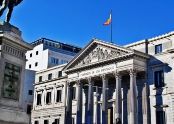 The Congress of Deputies of Spain (Congreso de los Diputados), the lower house of the Cortes Generales, Spain's legislative branch, located in the Palace of the Parliament ,Plaza de las Cortes, Madrid