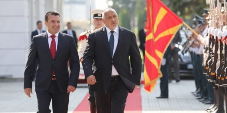 Prime ministers Zoran Zaev and Boyko Borisov during an official meeting in Skopje, North Macedonia