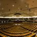 A huge empty hall of European lawmakers.