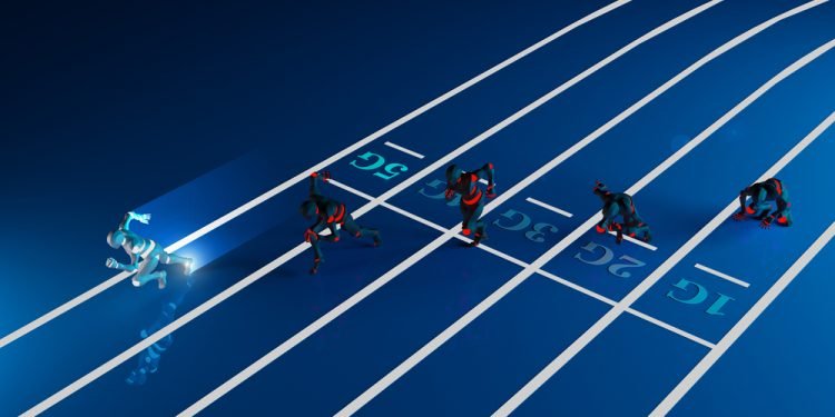 5g, a new, faster mobile network speed standard. Fifth generation mobile technology.