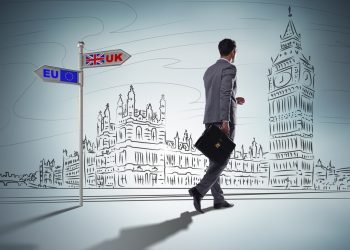 Businessman in Brexit concept - UK leaving EU