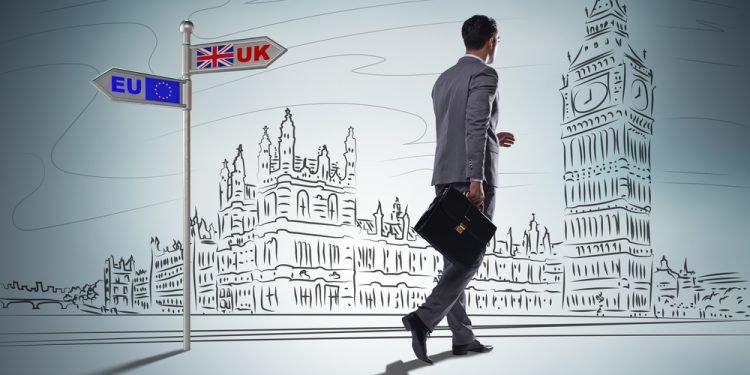 Businessman in Brexit concept - UK leaving EU