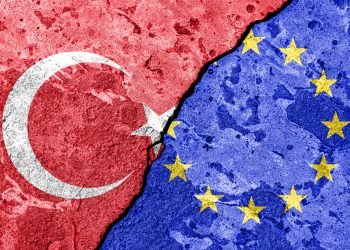 The crack between the European Union and Turkish flag