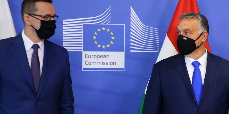 Poland's Prime Minister Mateusz Morawiecki,Hungary's Prime Minister Viktor Orban,Czech's Prime Minister Andrej Babis meet with EU Commission President Ursula von der Leyen in Brussels on Sep. 24, 2020