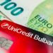 Unicredit Bulbank card and euro money banknotes.