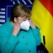 German Chancellor Angela Merkel and European Parliament President David Sassoli attend in joint press conference at the European Parliament in Brussels, Belgium on July 8, 2020.