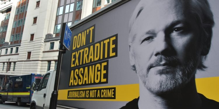 London, UK - September 7 2020: Extradition Case of Julian Assange versus USA starts today at the Old Bailey London, supporters are united in the fight.