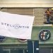 Turin, Italy - January 18, 2021 The Stellantis logo and new flags are installed at Mirafiori. Stellantis was created from the merger of the Fiat Chrysler Automobiles and PSA industrial groups.