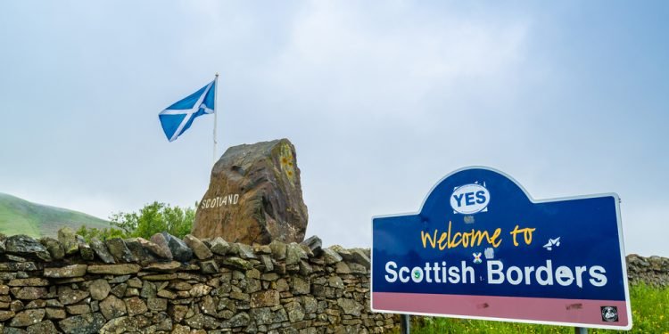 CANONBIE, SCOTLAND - June 14,2014: Passing the Scottish Borders on June 14, 2014 near Canonbie, Scotland, Great Britain.