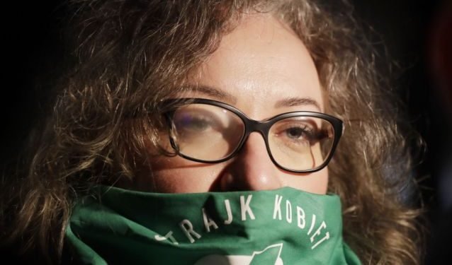 This file photo from Jan.27.2021 shows Marta Lempart, a key leader of the Polish Women's Strike, in Warsaw, Poland. Lempart has been charged with criminal felonies for her role in organizing mass protests during a pandemic. (AP Photo/Czarek Sokolowski/file)