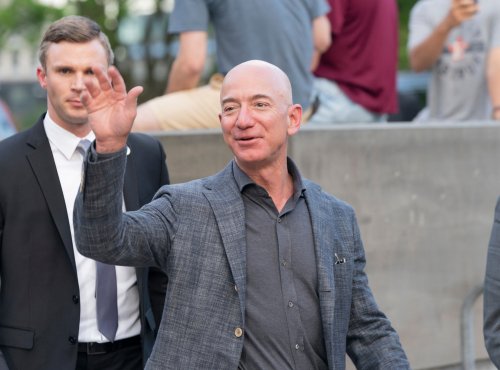 New York, NY - May 15, 2019: Jeff Bezos arrives at the Statue Of Liberty Museum Opening Celebration at Battery Park