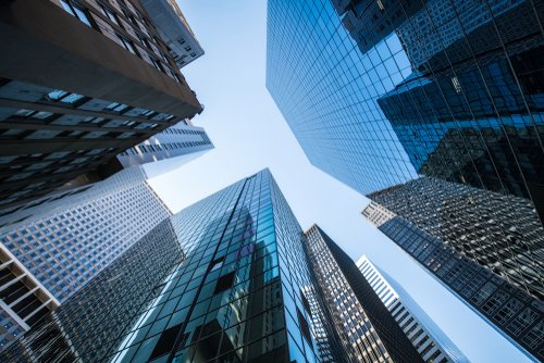 Modern office buildings in the financial district