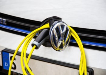 Stuttgart, Germany - November, 16 2017: Volkswagen Golf GTE at electrical charging station