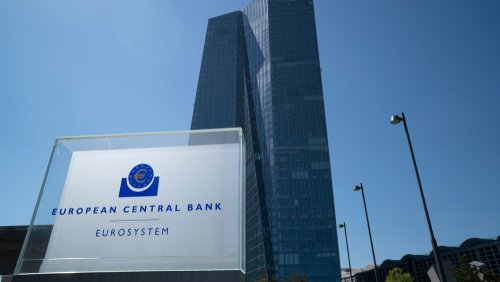 FRANKFURT, GERMANY - MAY 10, 2017: Close up of the sign at the European Central Bank in Frankfurt Germany where monetary policy for Europe and the Eurozone is made.