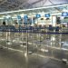 Coronavirus outbreak, empty check-in desks at the airport terminal due to pandemic of coronavirus and airlines suspended flights.