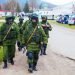 PEREVALNE, UKRAINE - MARCH 5: Russian soldiers marching on March 5, 2014 in Perevalne, Ukraine. On February 28, 2014 Russian military forces invaded Crimea peninsula.