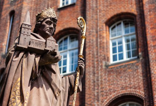 Hamburg, Germany-June 25, 2011: Statue of St Angsar, Archbishop Ansgar von Hamburg - Bremen, the founder of Hamburg cathedral in Old Town