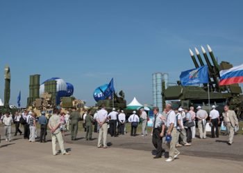 MOSCOW, RUSSIA - AUG 16: Samples of arms at the International Aviation and Space salon MAKS. Aug, 16, 2011 at Zhukovsky, Russia