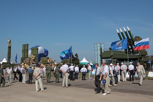 MOSCOW, RUSSIA - AUG 16: Samples of arms at the International Aviation and Space salon MAKS. Aug, 16, 2011 at Zhukovsky, Russia