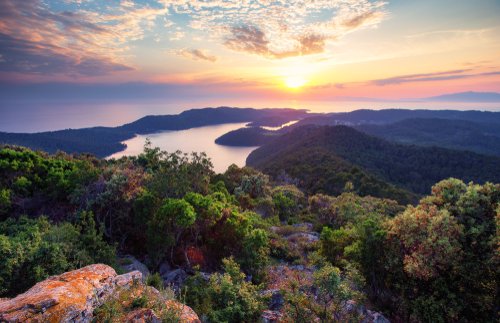 Sunset image from viewpoint Montokuc at Mljet island.Croatia