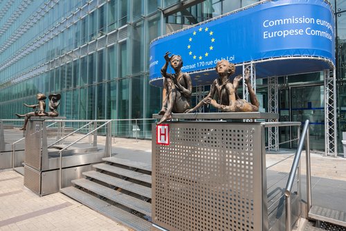 BRUSSELS, BELGIUM - MAY 20: Entrance to the European Commission building on May 20, 2012 in Brussels. It is located on the Rue de la Loi street in European District in Brussels.