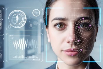 Authentication by facial recognition concept. Biometric. Security system.