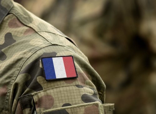 Flag,Of,France,On,Military,Uniform.,Army,,Troops,,Soldier,(collage).