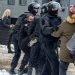 Tver, Russia - January 23, 2021: Arrest of protesters during a demonstration by residents of Tver in support of Navalny.