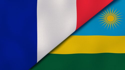 Two states flags of France and Rwanda. High quality business background. 3d illustration