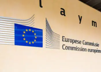 BRUSSELS, BELGIUM - AUG 9, 2014: Berlaymont building entrance. Berlaymont houses headquarters of European Commission.