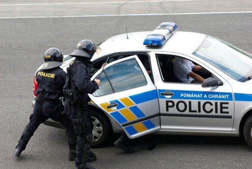 Ceska Lipa, Czech Republic - May 28, 2011: Czech Police Special Task force intervening against dangerous demonstrators