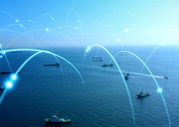 Ships and communication network concept. maritime traffic.
