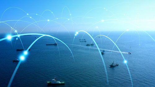 Ships and communication network concept. maritime traffic.