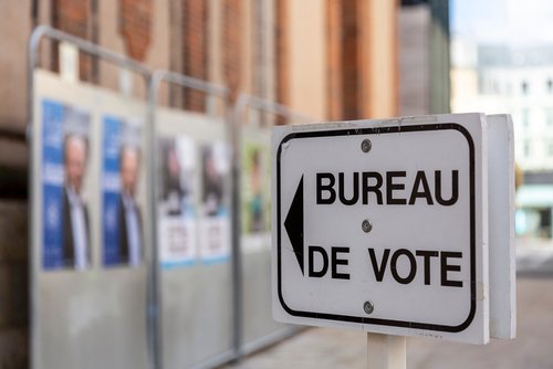 Chartres, France - March 15, 2020: Image of a guide to a polling place in France during the French municipal elections. French people were urged to vote in local elections amid coronavirus lockdown