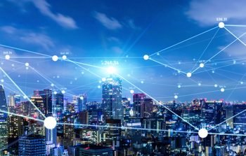 Smart city and communication network concept. 5G. LPWA (Low Power Wide Area). Wireless communication.