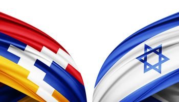 Artsakh and Israel flag of silk with copyspace for your text or images and white background-3D illustration