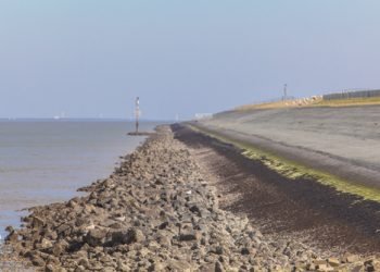 Dike along the Sea in the Netherlands to Protect against Sea Level Rising