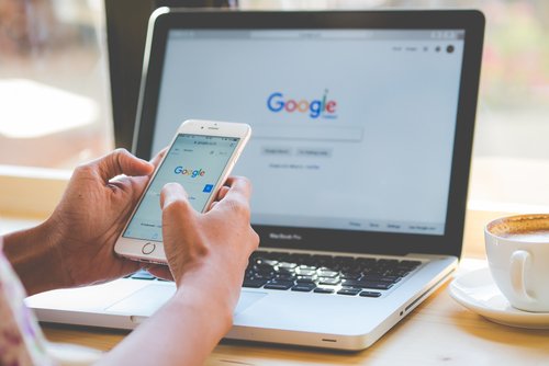 Bangkok. Thailand. January 24, 2016:A woman is typing on Google search engine from a laptop. Google is the biggest Internet search engine in the world.