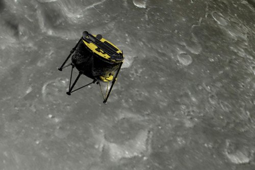 Artist depiction of the first commercial lunar landing spacecraft (3d illustration). Some elements provided by NASA.