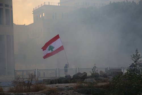 August 8, 2020: Protesters in Beirut Downtown after the tragic explosion happened in Port of Beirut on August 4, 2020 - Beirut Lebanon