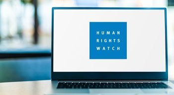 POZNAN, POL - JAN 6, 2021: Laptop computer displaying logo of Human Rights Watch (HRW), an international non-governmental organization, that conducts research and advocacy on human rights