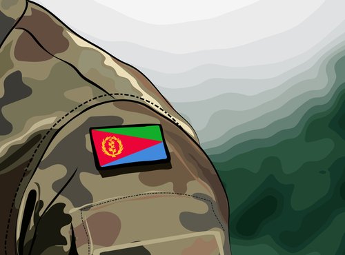 Flag of Eritrea on soldier arm. Eritrean Army