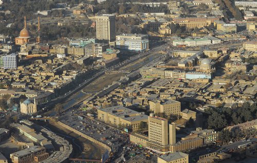 Aerial photo of downtown Kabul, Afghanistan.