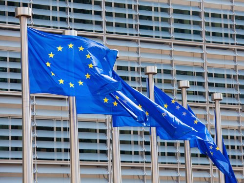 European,Flags,In,Front,Of,The,European,Commission,Headquarters,Building