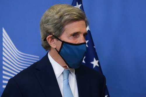 US Special Presidential Envoy for Climate John Kerry prior to a meeting in Brussels, Belgium on March 9th, 2021.